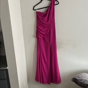 One-Shoulder Fuchsia Evening Dress with Draped Bodice